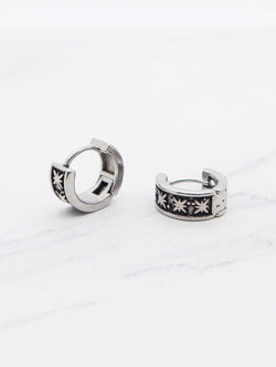 Celestial Bloom Huggies - Floral Engraved Titanium Earrings