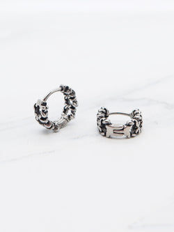 Titanium chain link hoop earrings with an oxidized silver finish, industrial style.