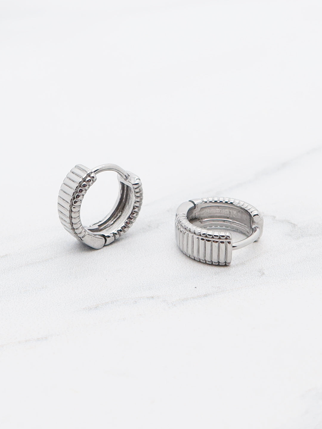 Grooved stripe titanium huggie earrings Blackfox jewelry
