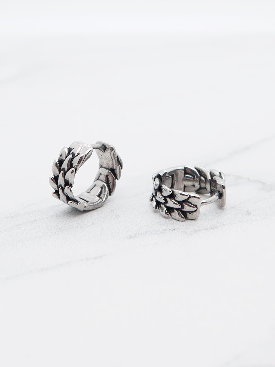 Wings of Valor Huggies - Feather Engraved Titanium Earrings