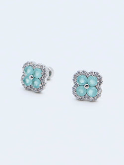 Aqua Clover Stud Earrings with crystal halo