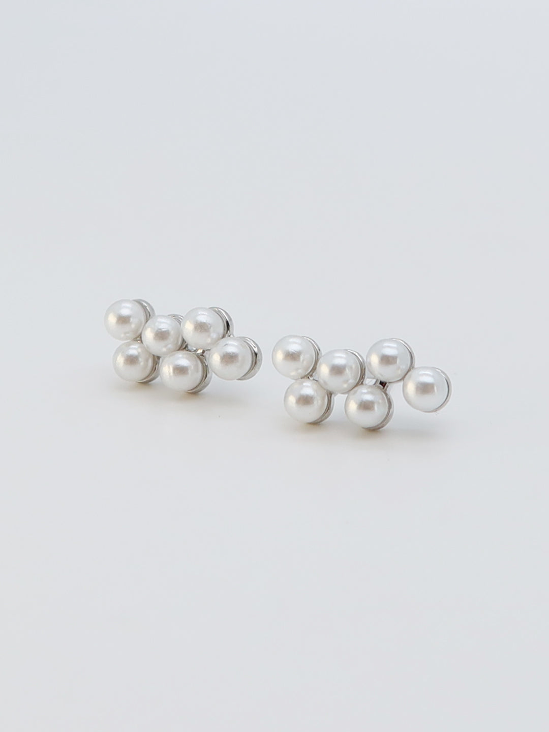 Cluster Pearl Titanium Earrings featuring a unique pearl cluster design with screw-back closure