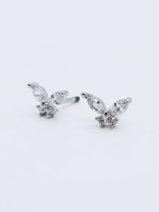 Crystal butterfly stud earrings with screw-back closure