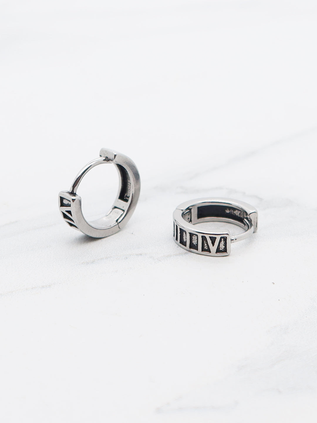 Roman numeral titanium huggie earrings Blackfox jewelry