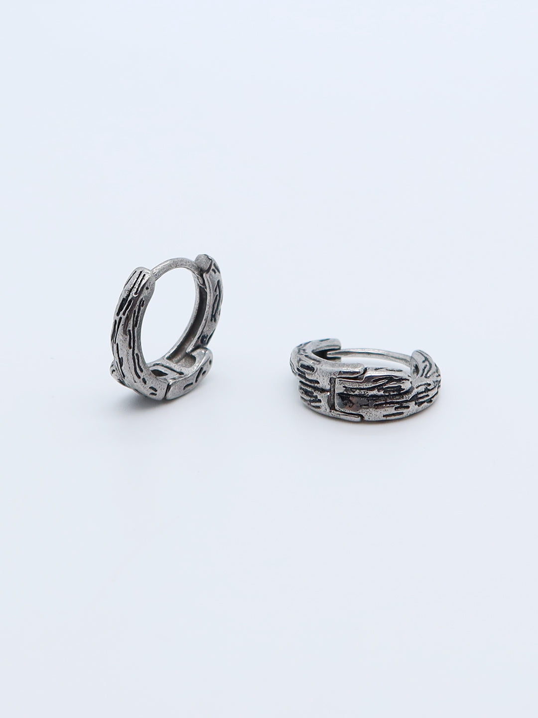 Silver Tribal Hoop Earrings with Intricate Pattern Design